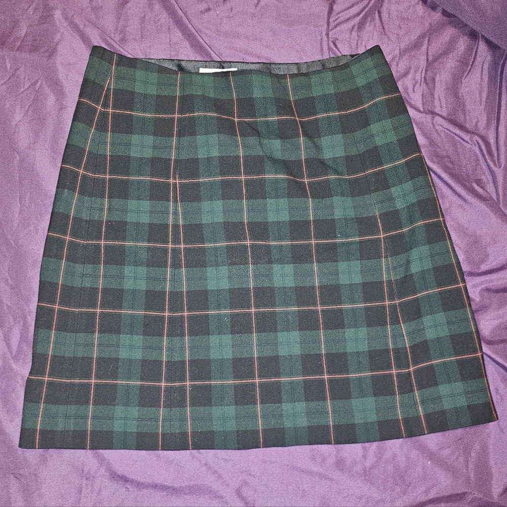 Babaton Green and Black Plaid Mini Skirt with Pink Windowpane